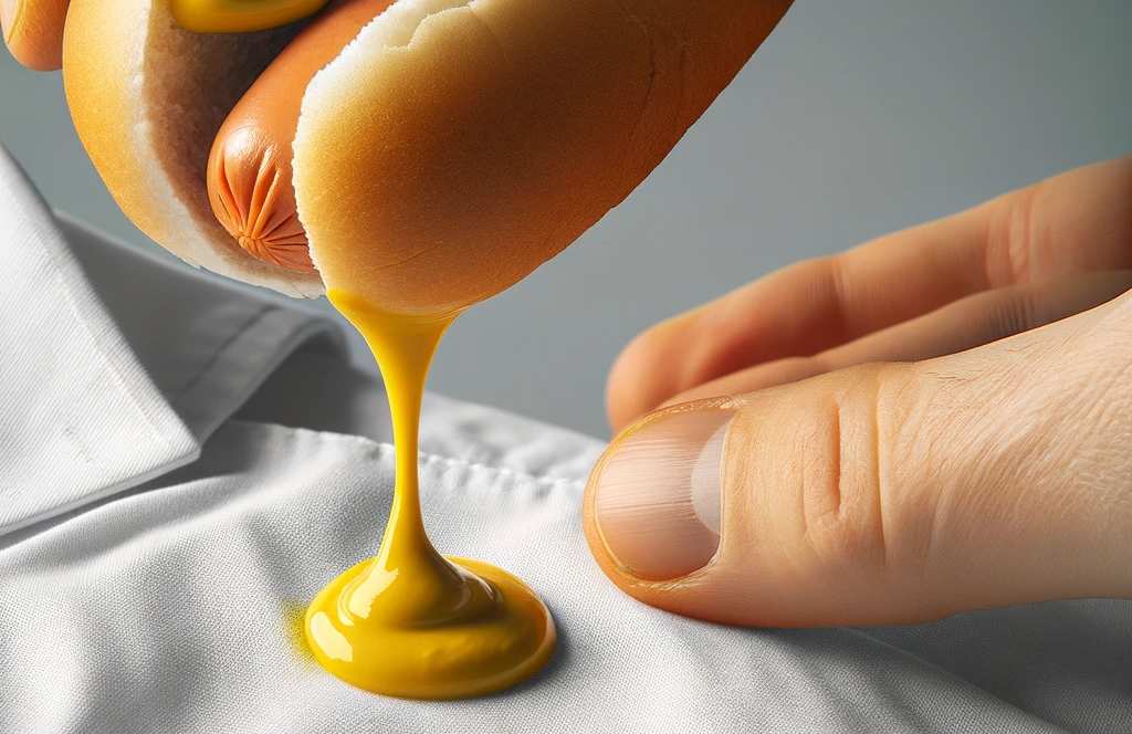 How to Get Mustard Out of White Clothes (Get Rid Of Mustard Stains) 2 photo of a mustard stain on a white shirt